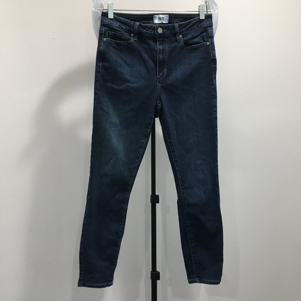 PAIGE Premium Denim Mona Wash HOXTON ANKLE 5 Pocket Logo Hardware Cropped Jeans